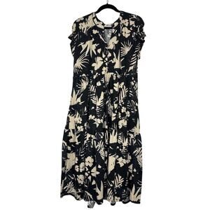 Wonderly Oversized Dress Women's Large Black Off White Pockets Stretch Midi New